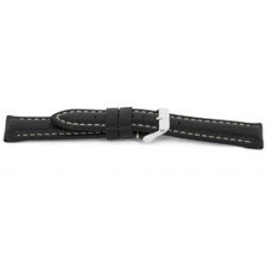 Uhrenarmband G018 XL  Leder Schwarz 20mm + weiße nähte